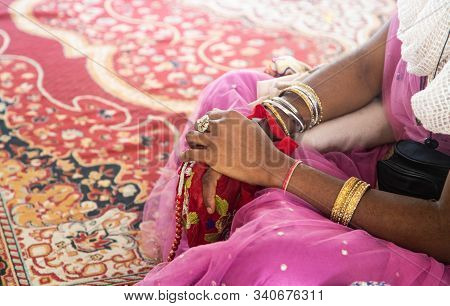 Religious Woman Chants Maha Mantra. Japa Meditation Worship The Holy Names Of God.