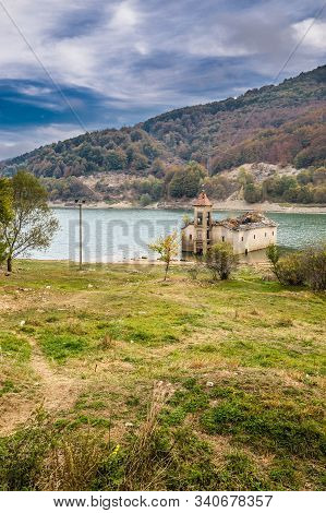 Flooded Old Saint Nicholas Church - Mavrovo, Mavrovo And Rostusa Municipality, North Macedonia, Euro