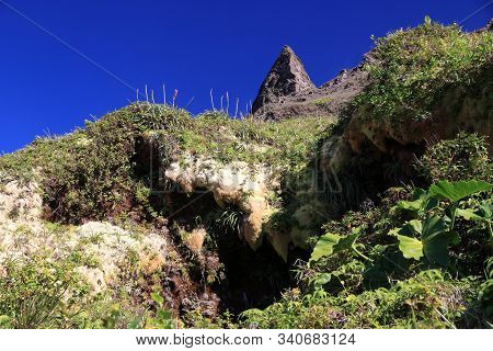 Volcano La Soufriere In Guadeloupe. Natural Landmark Active Volcano.