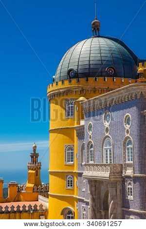 Sintra, Portugal - May, 2018: The Pena Palace A Romanticist Castle Located In Sao Pedro De Penaferri