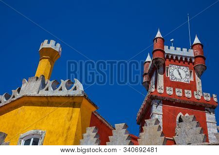 Sintra, Portugal - May, 2018: The Pena Palace A Romanticist Castle Located In Sao Pedro De Penaferri