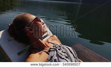 Woman Shooting Self Portrait. Take Photo And Video On Smartphone. Girl Rest, Relax, Walk In Sunglass