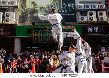 Puli, Taiwan - December 14th, 2019: people parade in Puli carnival at Nantou, Taiwan