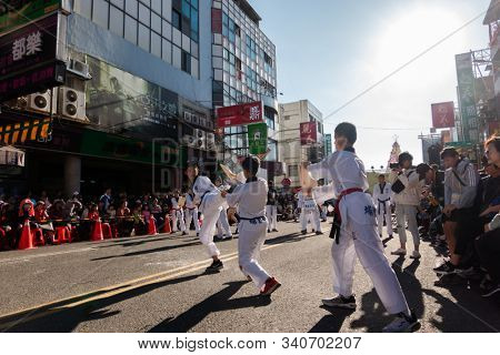 Puli, Taiwan - December 14th, 2019: people parade in Puli carnival at Nantou, Taiwan