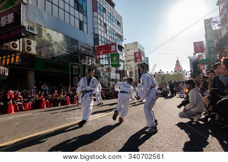 Puli, Taiwan - December 14th, 2019: people parade in Puli carnival at Nantou, Taiwan