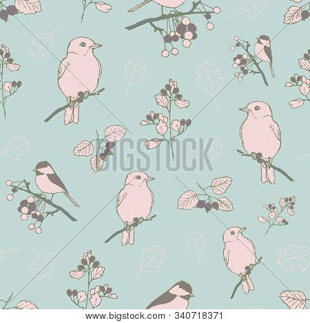 Vector Pattern With Birds And Plants With Berries