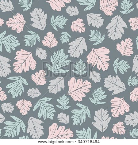 Grey Vector Repeat Pattern With Colorful Leaves