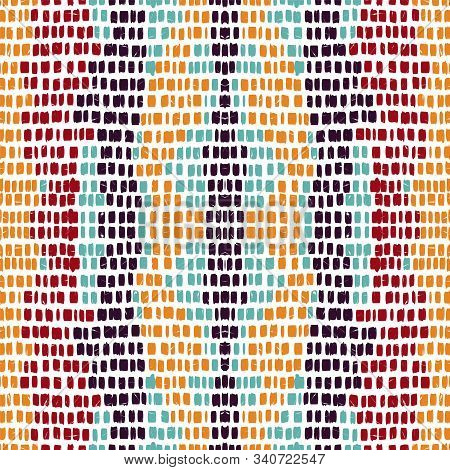 Red Brush Line Vector Seamless Pattern. Vintage Stripe Wallpaper. Pink Scandinavian Retro Background
