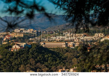 Panorama Over Malaga From The Hill Of The Barcenillas District With The University. Hills With Fores