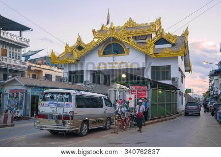 Myavadi, Myanmar - May 03, 2016: At The Frontier Point Building On The Border With Thailand In The E