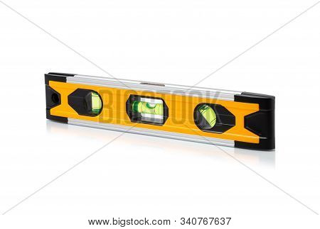 Construction Bubble Level Yellow, Yellow Block Level With Bubble Isolated On White Background, Clipp