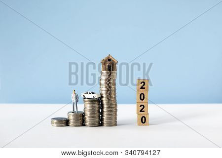 Increasing Of Coins By Investment Management. Businessman Have The Goal For The Year2020