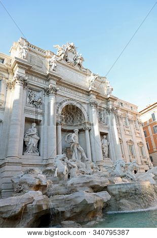 Famous Large Fountain  In Rome Italy Called Fontana Di Trevi