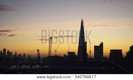 Majestic Dawn Sunrise Landscape Cityscape Over London City Sykline Looking East Along River Thames