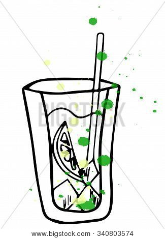 Mojito Glass Isolated. Vector Illustration Of Alcoholic Cocktail. Hand Drawn Sketch Of Mojito With S