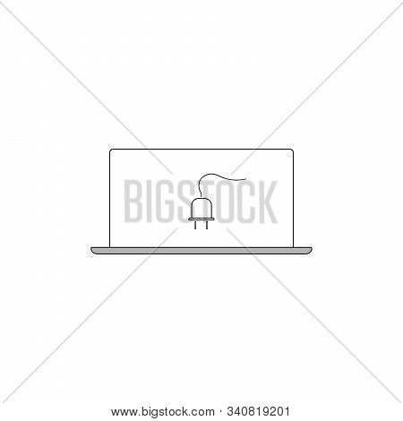 Laptop With Electric Plug On Screen Vector Icon Power