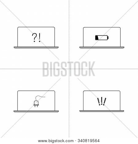 Line Icon Symbol Set, Laptop Screen Concept, Digital Technology, Network, Cloud, Data, Security, Wir