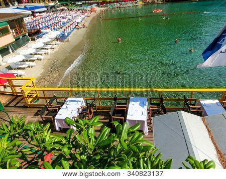 Portofino, Italy - September 16, 2019: The Sand Beach Known As Paraggi Near Portofino In Genoa On A 