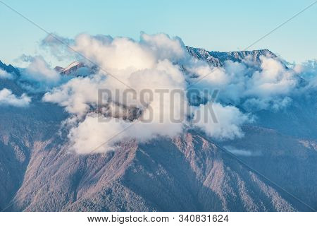Caucasus Mountains At Sunset Time. Sochi. Russia.