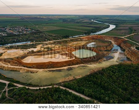Limestone Open Pit Mine, Aerial View From Drone