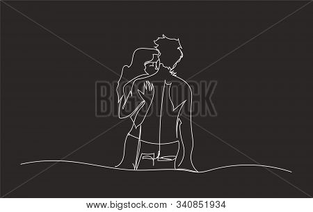 Loving Young Couple Hugging - Continuous Line Drawing. Hand Drawn Vector Illustration...