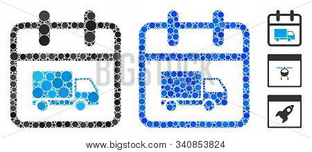 Shipping Day Mosaic Of Round Dots In Various Sizes And Color Tinges, Based On Shipping Day Icon. Vec