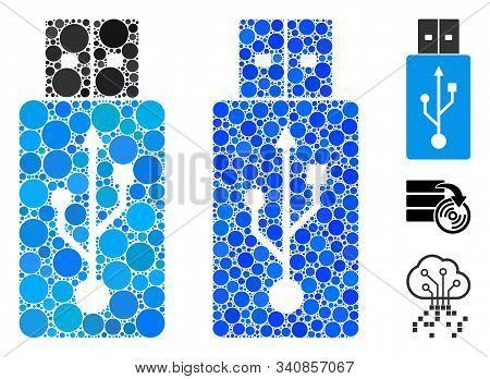 Usb Flash Drive Mosaic Of Filled Circles In Variable Sizes And Shades, Based On Usb Flash Drive Icon