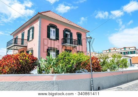 Ribeira Brava, Madeira, Portugal - Sep 9, 2019: Street With Traditional Houses In Madeiran City. Bui