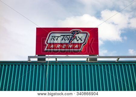Ostrava, Czechia - December 14, 2019: The Banner Of Rt Torax Arena, The Ice Hockey Stadium In Ostrav