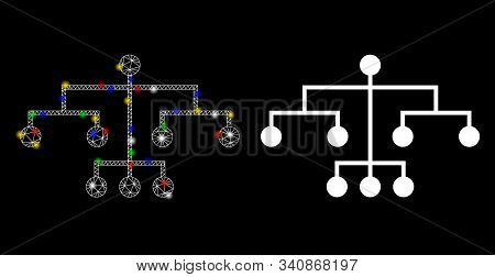 Glossy Mesh Script Tree Icon With Glare Effect. Abstract Illuminated Model Of Script Tree. Shiny Wir