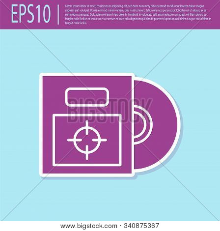 Retro Purple Cd Or Dvd Disk In Box Icon Isolated On Turquoise Background. Compact Disc Sign. Vector 
