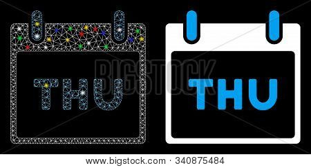 Flare Mesh Thursday Calendar Page Icon With Glare Effect. Abstract Illuminated Model Of Thursday Cal