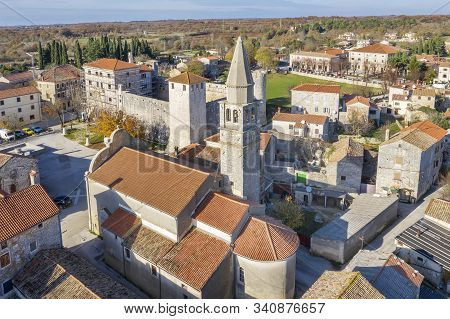 An Aerial View Of Svetvincenat, Istria, Croatia With
Parish Church Of The Annunciation Of Mary And 
