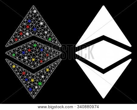 Flare Mesh Ethereum Classic Icon With Sparkle Effect. Abstract Illuminated Model Of Ethereum Classic