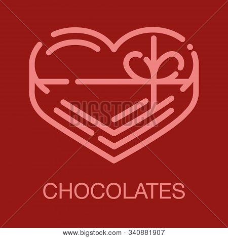 Valentines Line Icon Card On Red Background