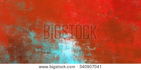 Abstract Brush Painting. Brushstrokes , Spots Of Paint. Background In Red And Blue Tones. Painted Ro