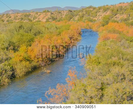 Agua Fria River In The Southwest Desert Of Peoria, Maricopa County, Arizona Usa