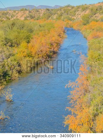 Agua Fria River In The Southwest Desert Of Peoria, Maricopa County, Arizona Usa