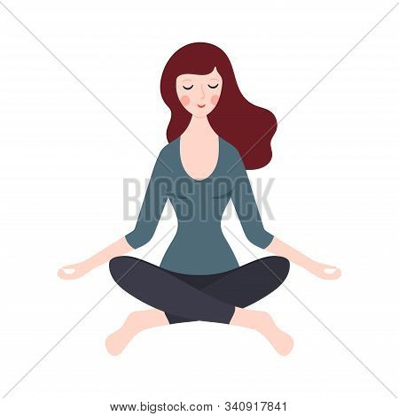 Young Woman Meditating Or Doing Yoga. Vector Illustration
