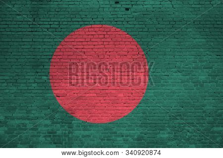 Bangladesh Flag Depicted In Paint Colors On Old Brick Wall. Textured Banner On Big Brick Wall Masonr