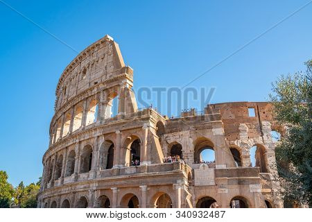 Rome, Italy - 27.10.2019: View Of Rome Colosseum In Rome, Italy. The Colosseum Was Built In The Time