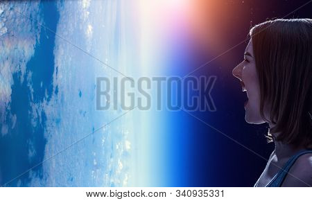 Girl screaming at Earth planet