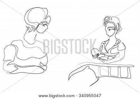 One Continuous Line Drawing Of Baby Sitter.
Simple Line Art Drawing Of Baby Sitter And Mother In Bab