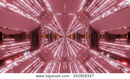Futuristic Sci-fi Hangar Tunnel Corridor With Glitter Glowing Diamands Christmas Texture 3d Renderin
