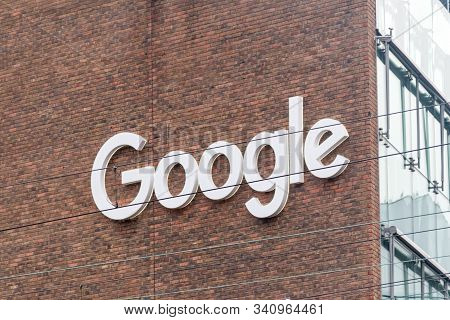 Dublin, Ireland - November 6, 2019: Google Logo And Sign On The Building In Dublin.