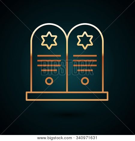 Gold Line Tombstone With Star Of David Icon Isolated On Dark Blue Background. Jewish Grave Stone. Gr
