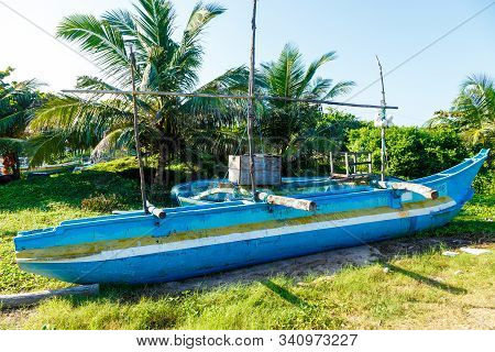 Fisherman Boats On Shore In Rajgama Wella, Galle, Sri Lanka