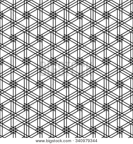 Seamless Geometric Pattern Inspired By Japanese Woodworking Style Kumiko Zaiku.black And White Silho