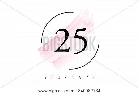 Number 25 Watercolor Stroke Logo With Circular Shape And Pastel Pink Brush Vector Design