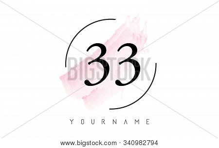 Number 33 Watercolor Stroke Logo With Circular Shape And Pastel Pink Brush Vector Design